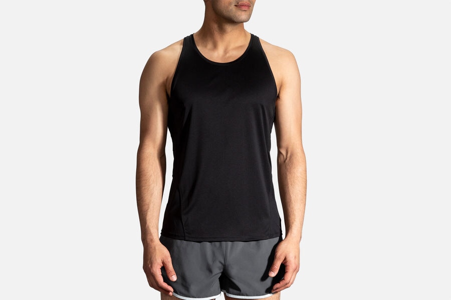 Mens Brooks Stealth Singlet Tops Black | 758140-VRM